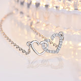 925 Silver Double Heart Zircon Pendant Necklace Rose Rhinestone Chain