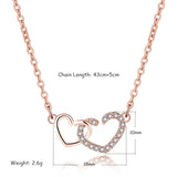 925 Silver Double Heart Zircon Pendant Necklace Rose Rhinestone Chain