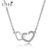 925 Silver Double Heart Zircon Pendant Necklace Rose Rhinestone Chain