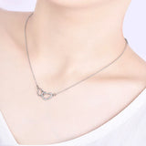 925 Silver Double Heart Zircon Pendant Necklace Rose Rhinestone Chain