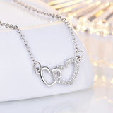 925 Silver Double Heart Zircon Pendant Necklace Rose Rhinestone Chain