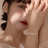 925 Silver Double Layer Beads Bracelet Women Fine Jewelry
