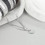 925 Silver Double Heart CZ Pendant Necklace Love Zircon Clavicle Chain