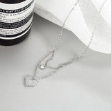 925 Silver Double Heart CZ Pendant Necklace Love Zircon Clavicle Chain