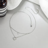 925 Silver Double Heart CZ Pendant Necklace Love Zircon Clavicle Chain