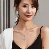 925 Silver Double Heart CZ Pendant Necklace Love Zircon Clavicle Chain