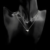925 Silver Double Layer Necklace Star & Heart Zircon Pendant Collarbone Jewelry