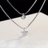 925 Silver Double Layer Necklace Star & Heart Zircon Pendant Collarbone Jewelry