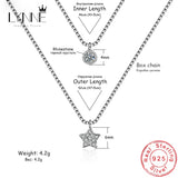 925 Silver Double Layer Necklace Star & Heart Zircon Pendant Collarbone Jewelry