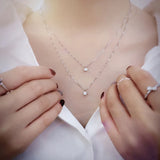 925 Silver Double Layer Necklace Star & Heart Zircon Pendant Collarbone Jewelry