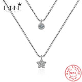 925 Silver Double Layer Necklace Star & Heart Zircon Pendant Collarbone Jewelry
