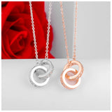 925 Silver Double Round Pendant Necklace Rose Rhinestone Circle Necklace