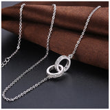 925 Silver Double Round Pendant Necklace Rose Rhinestone Circle Necklace