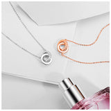 925 Silver Double Round Pendant Necklace Rose Rhinestone Circle Necklace