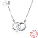 925 Silver Double Round Pendant Necklace Rose Rhinestone Circle Necklace