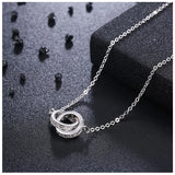925 Silver Double Round Pendant Necklace Rose Rhinestone Circle Necklace