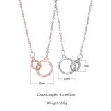925 Silver Double Round Pendant Necklace with Rose Rhinestone Clavicle Chain