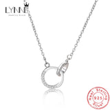 925 Silver Double Round Pendant Necklace with Rose Rhinestone Clavicle Chain