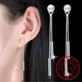 925 Silver Pearl Tassel Drop Earrings for Women