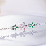 925 Silver Drop Glaze Leaves Flower Daisy Bracelet for Women