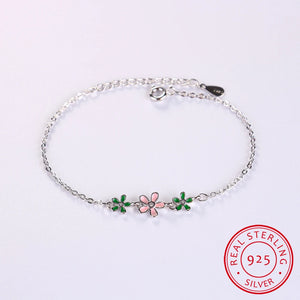 925 Silver Drop Glaze Leaves Flower Daisy Bracelet for Women