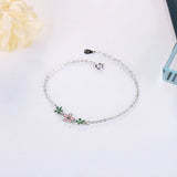 925 Silver Glaze Leaves Flower Bracelet For Women S-B206