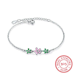 925 Silver Glaze Leaves Flower Bracelet For Women S-B206