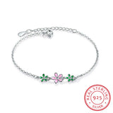 925 Silver Glaze Leaves Flower Bracelet For Women S-B206