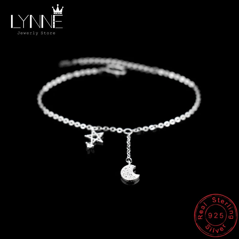 925 Silver Star&Moon Bracelet Rhinestone Charm Constellation Pendant