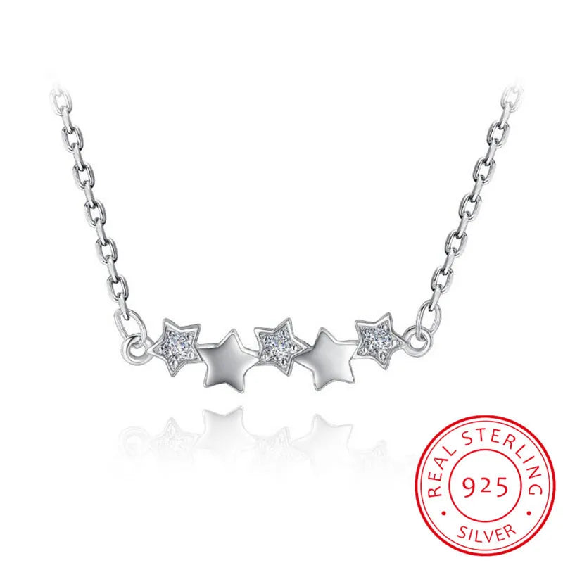 925 Silver Star Zirconia Pendant Necklace Women Choker Chain Statement Jewelry