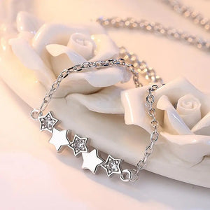 925 Silver Star Zirconia Pendant Necklace Women Choker Chain Statement Jewelry