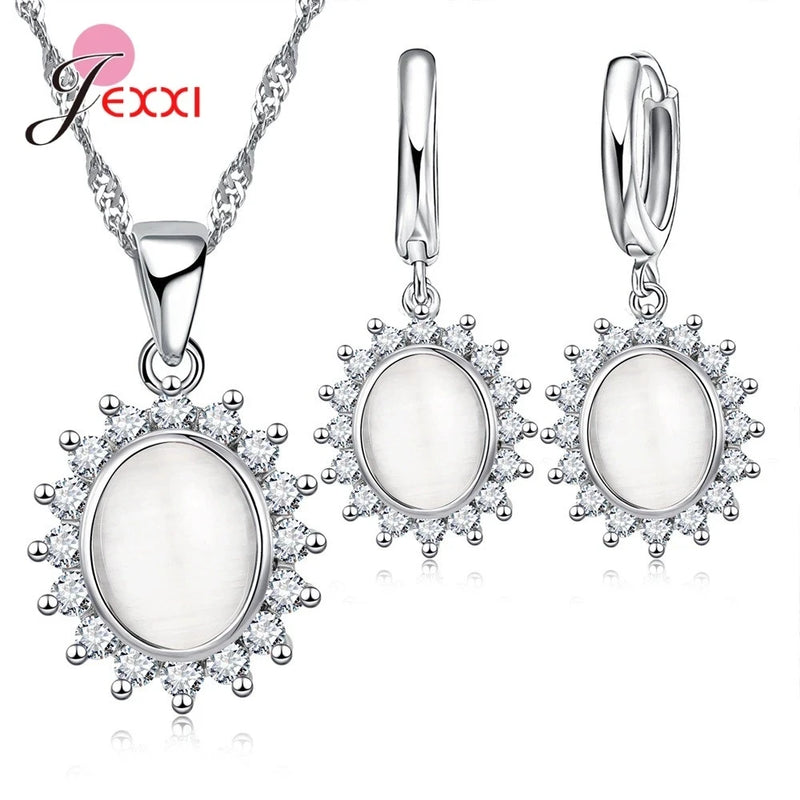 925 Silver Flower Pendant Jewelry Set for Women