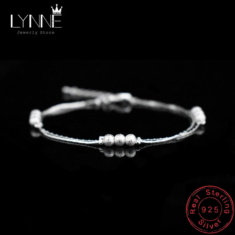 925 Silver Frosted Bead Bracelets Double Layer Chain Bracelet Women Gift