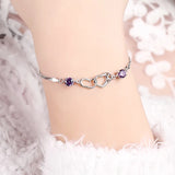 925 Silver Heart Zircon Charm Bracelet Double Love Rhinestone CZ Pendant