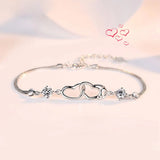 925 Silver Heart Zircon Charm Bracelet Double Love Rhinestone CZ Pendant