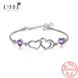 925 Silver Heart Zircon Charm Bracelet Double Love Rhinestone CZ Pendant