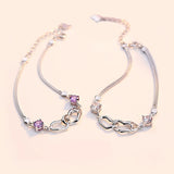 925 Silver Heart Zircon Charm Bracelet Double Love Rhinestone CZ Pendant