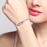 925 Silver Heart Zircon Charm Bracelet Double Love Rhinestone CZ Pendant
