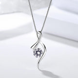 925 Silver Ribbon Zircon Pendant Necklace Women Party