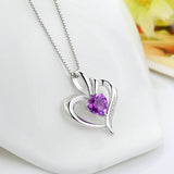 925 Silver Heart Pendant Necklace Purple Zircon CZ Chain Women Gift