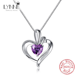 925 Silver Heart Pendant Necklace Purple Zircon CZ Chain Women Gift