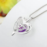 925 Silver Heart Pendant Necklace Purple Zircon CZ Chain Women Gift