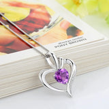 925 Silver Heart Pendant Necklace Purple Zircon CZ Chain Women Gift