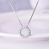 925 Silver Round Zircon Pendant Necklace Women Gift CZ Clavicle Chain