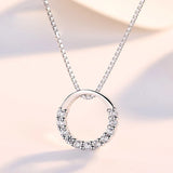 925 Silver Round Zircon Pendant Necklace Women Gift CZ Clavicle Chain