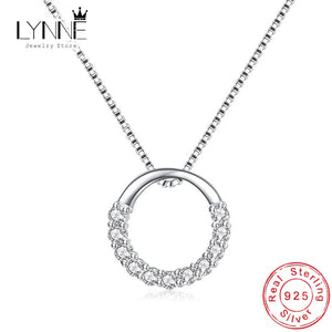 925 Silver Round Zircon Pendant Necklace Women Gift CZ Clavicle Chain