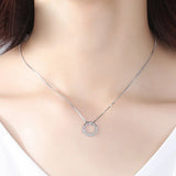 925 Silver Round Zircon Pendant Necklace Women Gift CZ Clavicle Chain