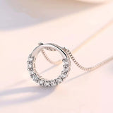 925 Silver Round Zircon Pendant Necklace Women Gift CZ Clavicle Chain
