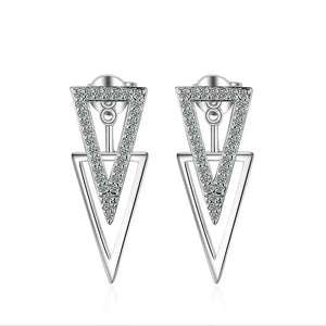 925 Silver Micro Cz Double Triangle Hanging Earrings