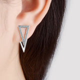 925 Silver Micro Cz Double Triangle Hanging Earrings